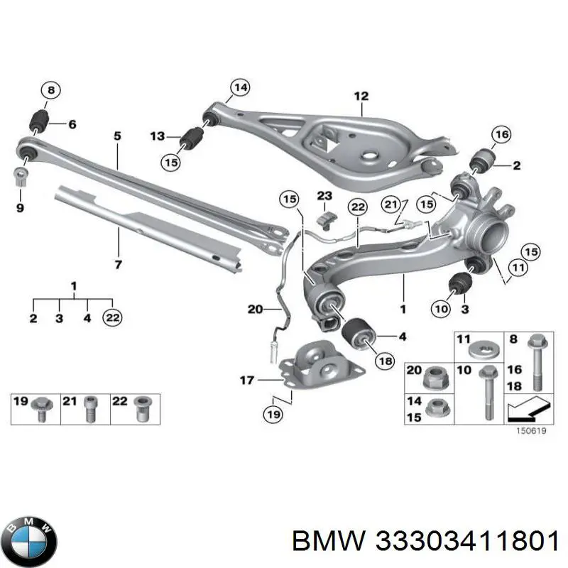 Купити 33303411801 BMW Болт кріплення заднього нижнього важеля, зовнішній