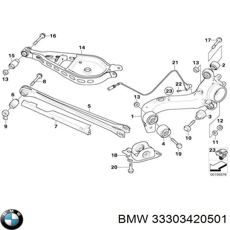 Важіль/тяга задньої підвіски подовжній нижній, лівий на BMW X3 (E83)