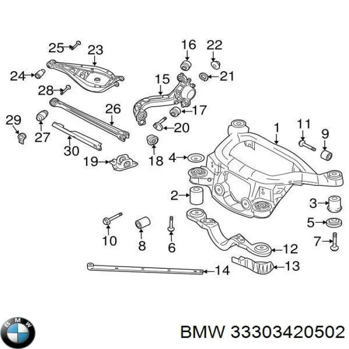Важіль/тяга задньої підвіски подовжній нижній, правий на BMW X3 (E83)