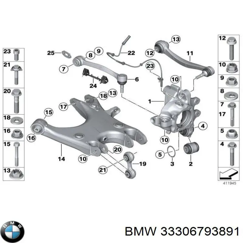 Болт кріплення заднього нижнього важеля, зовнішній на BMW 7 (F01, F02, F03, F04)