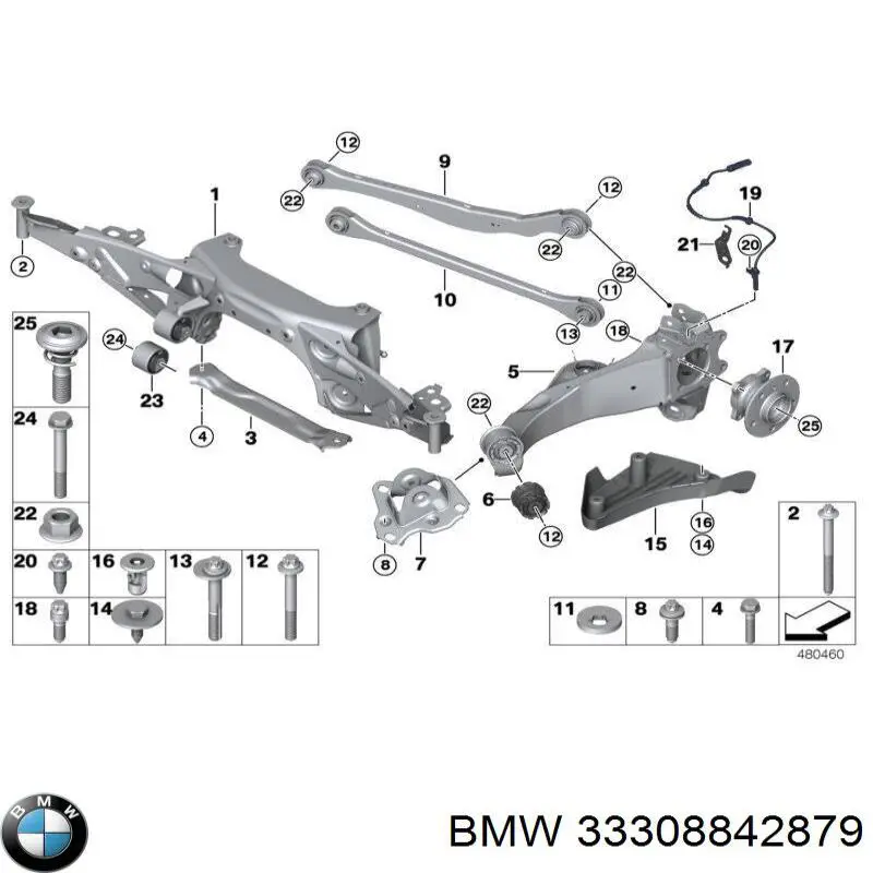 Купити 33308842879 BMW Важіль/тяга задньої підвіски подовжній нижній, лівий