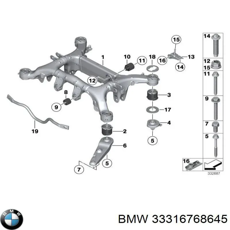 Сайлентблок задньої балки/підрамника BMW 33316768645 ціна, від 124.56 USD