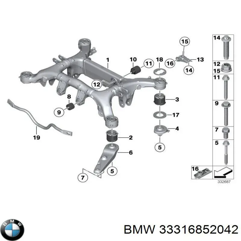 Сайлентблок задньої балки/підрамника BMW 33316852042 ціна, від 38.42 USD