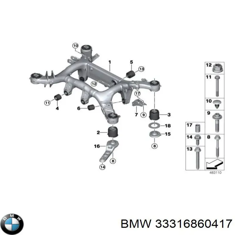 Сайлентблок задньої балки/підрамника BMW 33316860417 ціна, від 47.10 USD