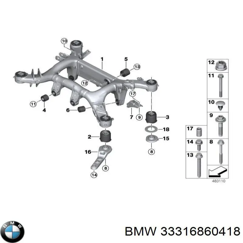 Сайлентблок задньої балки/підрамника BMW 33316860418 ціна, від 49.59 USD