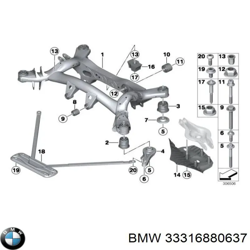 Сайлентблок задньої балки/підрамника BMW 33316880637 ціна, від 46.88 USD