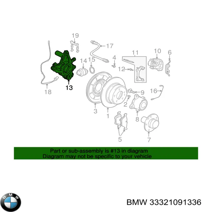 Купити 33321091336 BMW Цапфа - поворотний кулак заднім виходом,