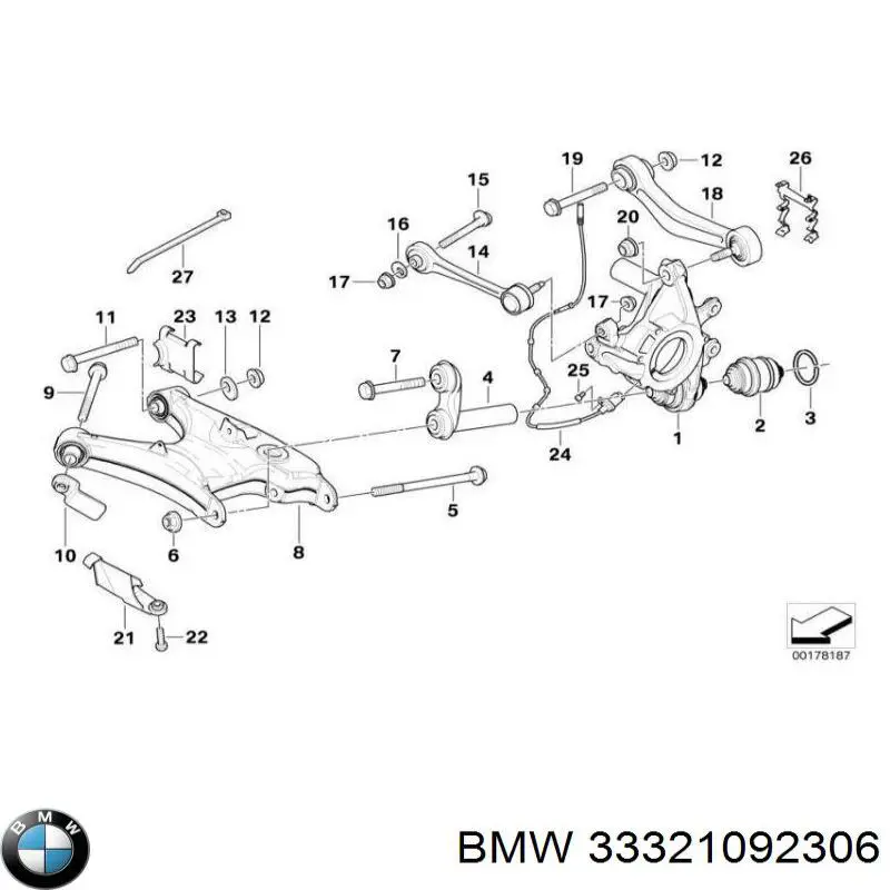 33321092306 BMW болт кріплення заднього розвальний важеля, зовнішній
