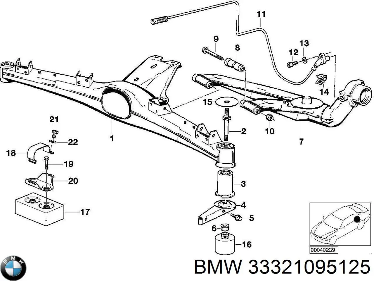 33321095125 BMW Важіль/тяга задньої підвіски подовжній нижній, лівий