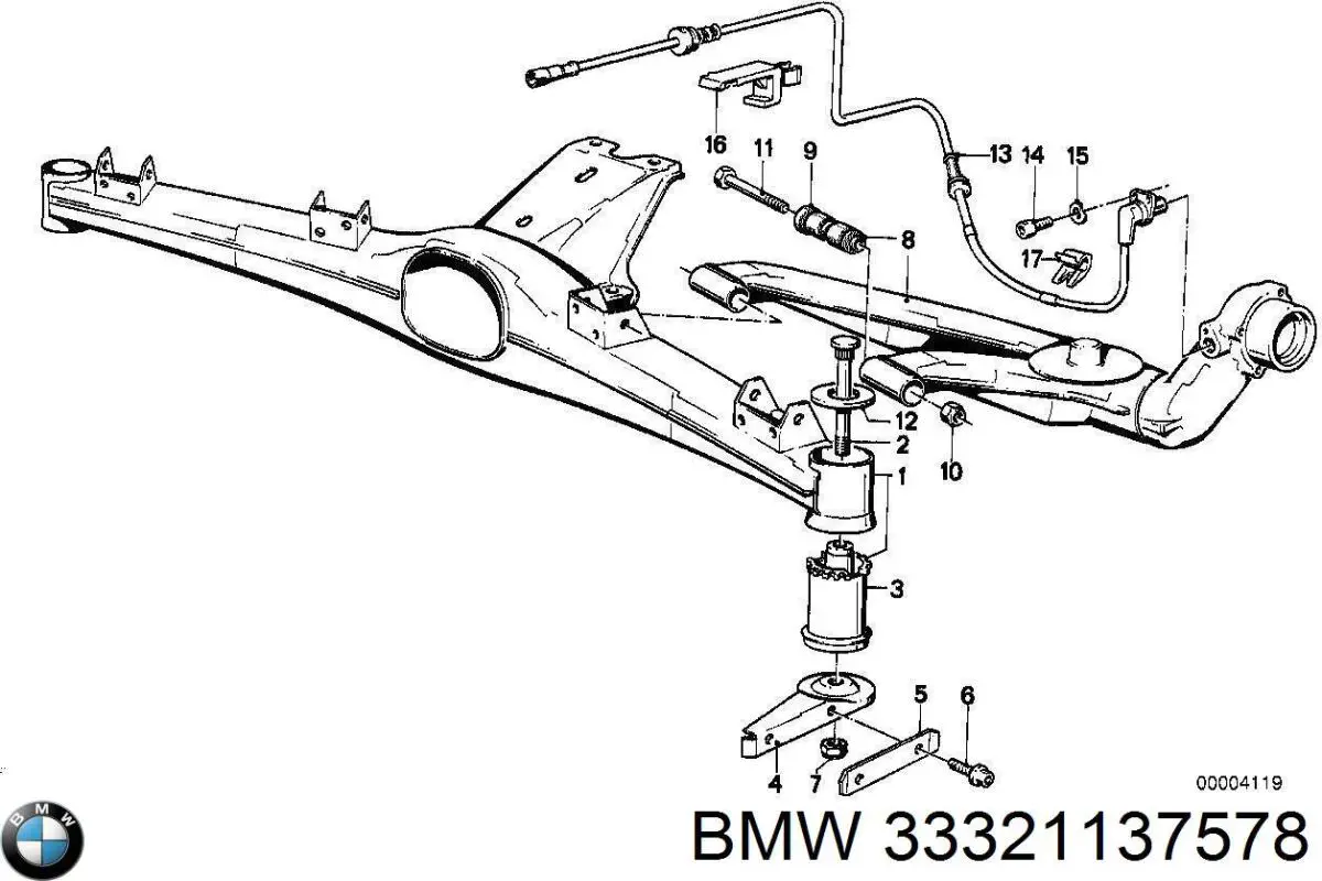 33321137578 BMW Важіль/тяга задньої підвіски подовжній нижній, правий