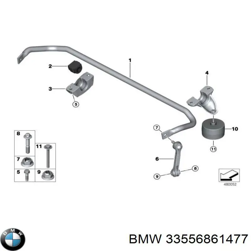 Хомут кріплення втулки стабілізатора, заднього BMW 33556861477 ціна, від 11.25 USD