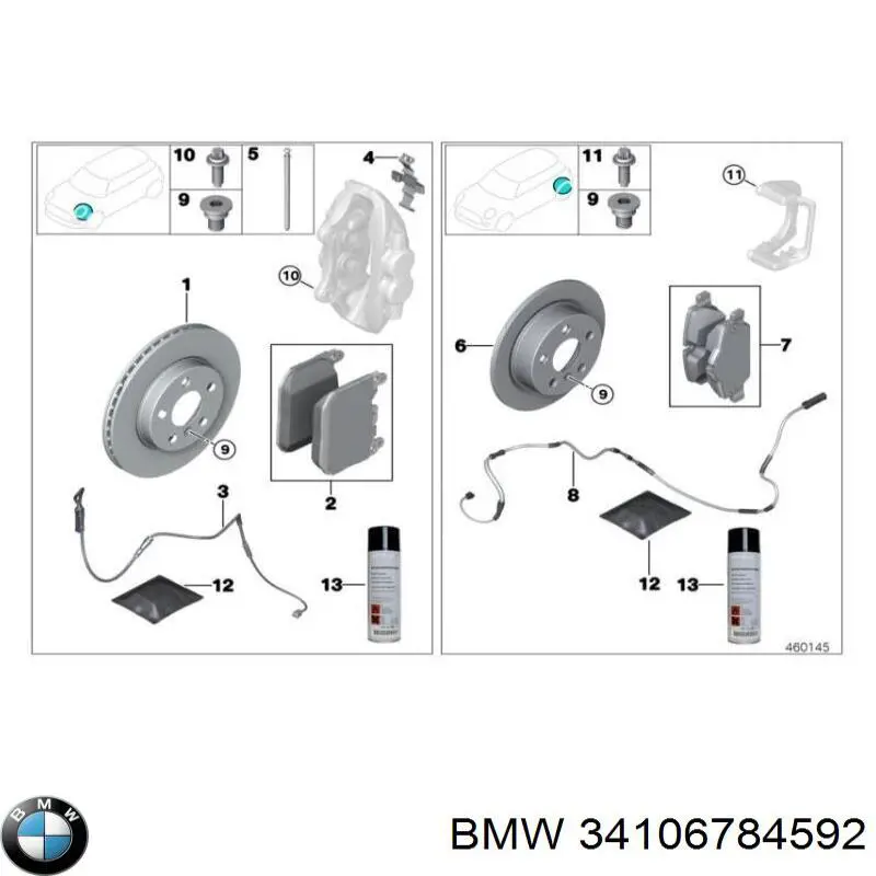 34106784592 BMW ремкомплект гальмівних колодок
