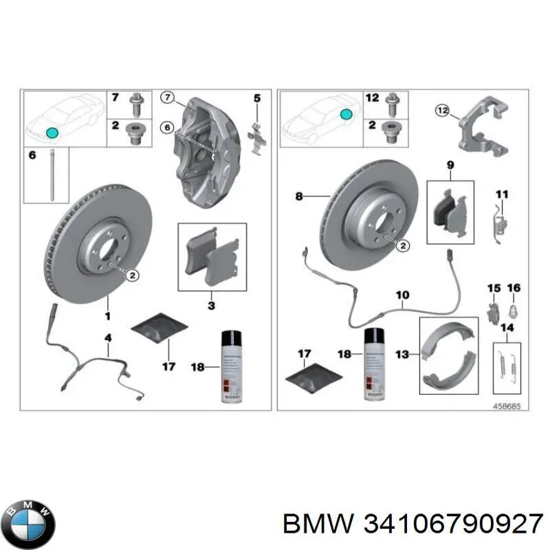34106790927 BMW Комплект пружинок кріплення дискових колодок, передніх