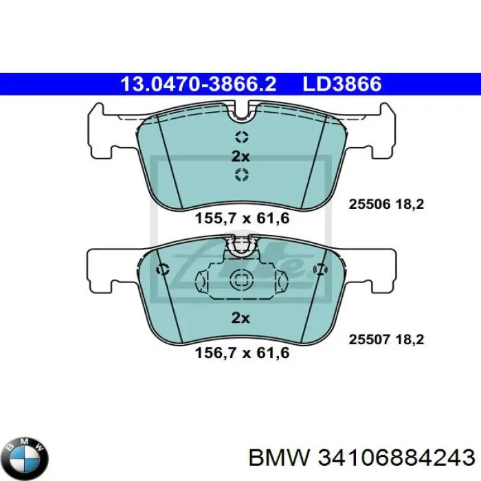 Купити 34106884243 BMW Колодки гальмівні передні, дискові