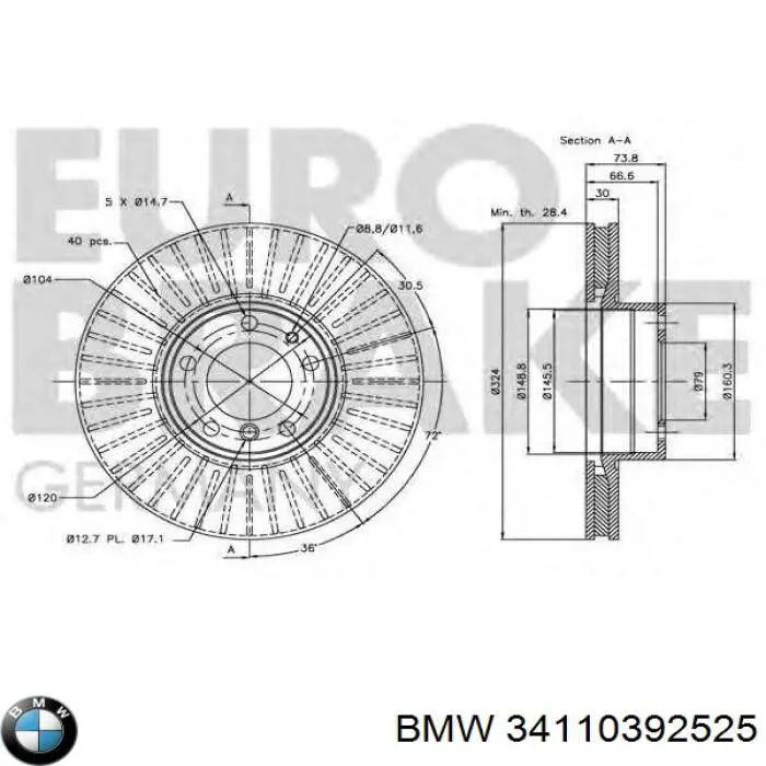Гальмівні диски передні 34110392525 BMW