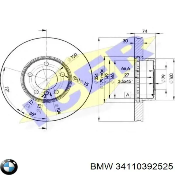 Диск переднього гальма BMW 34110392525 ціна, від 69.68 USD