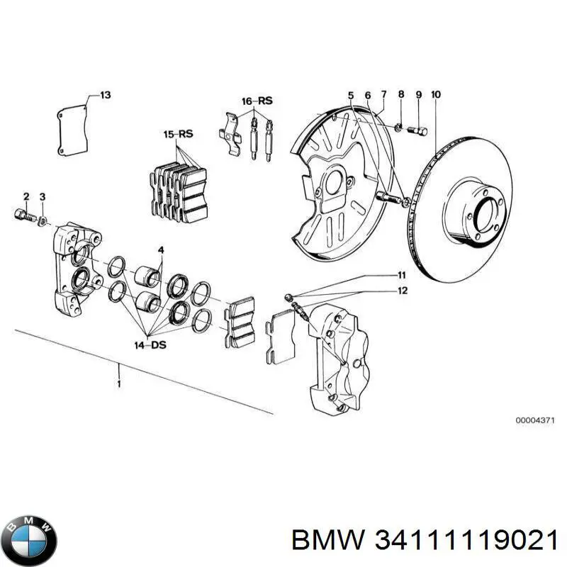34111119021 BMW Супорт гальмівний, передній, лівий