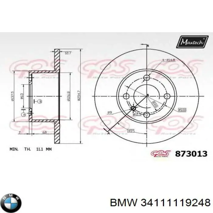 Диск гальмівний передній 34111119248 BMW