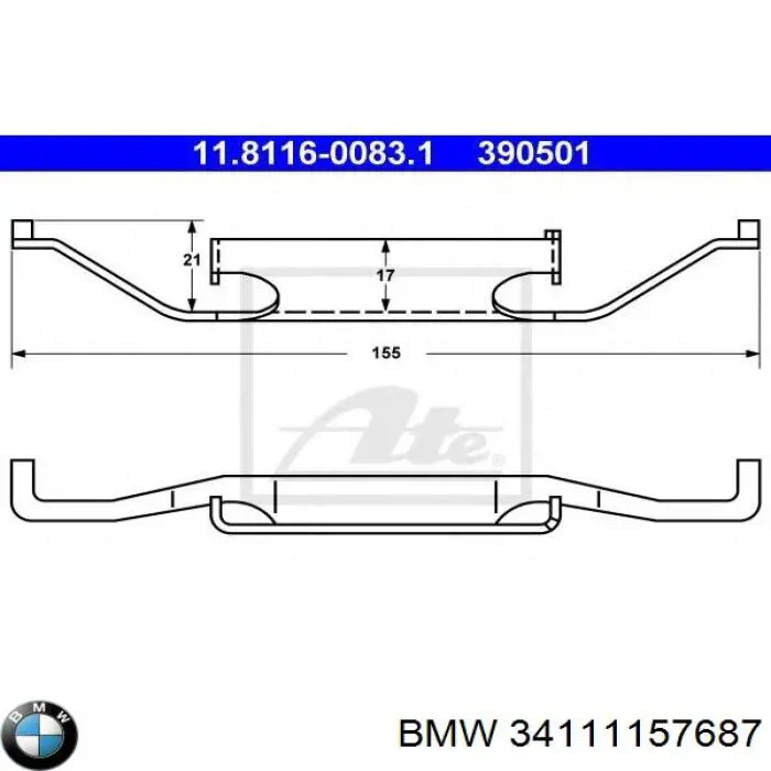 Комплект пружинок кріплення дискових колодок, передніх BMW 34111157687 ціна, від 4.83 USD