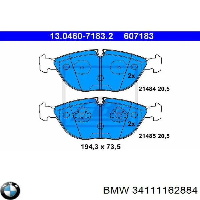 Купити 34111162884 BMW Колодки гальмівні передні, дискові