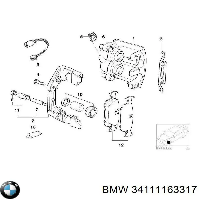 Супорт гальмівний передній лівий BMW 34111163317 ціна, від 445.77 USD