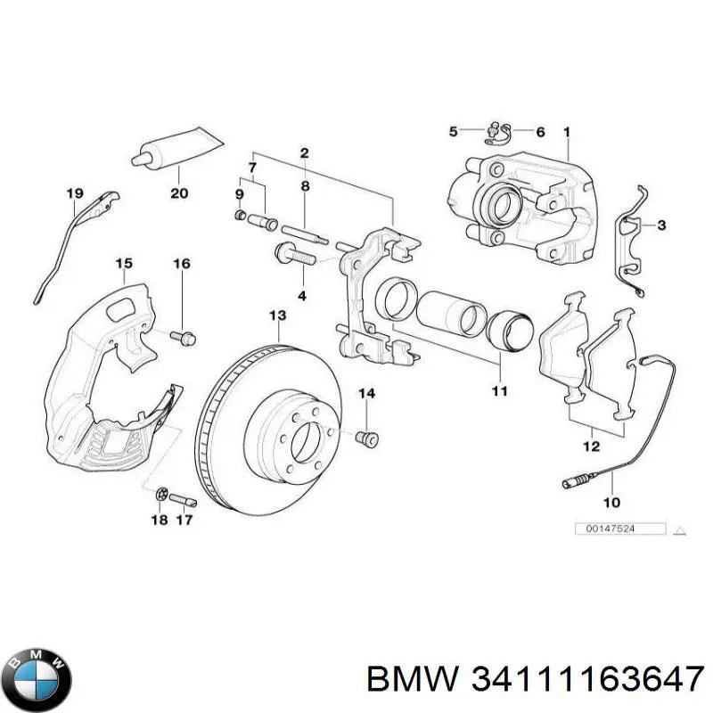 Ремкомплект супорту гальмівного переднього BMW 34111163647 ціна, від 8.02 USD