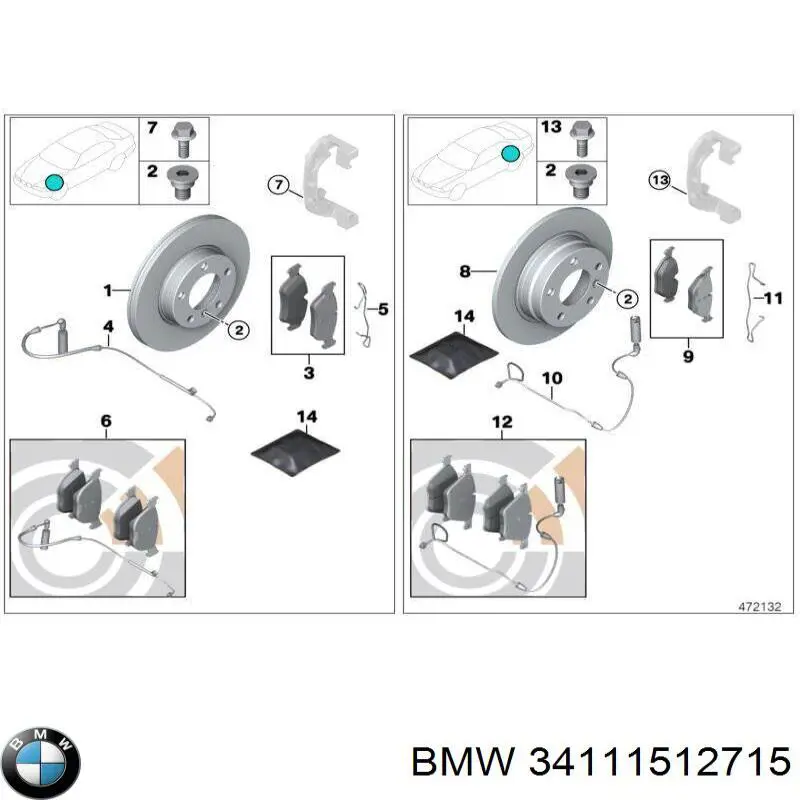 Купити 34111512715 BMW Комплект пружинок кріплення дискових колодок, передніх
