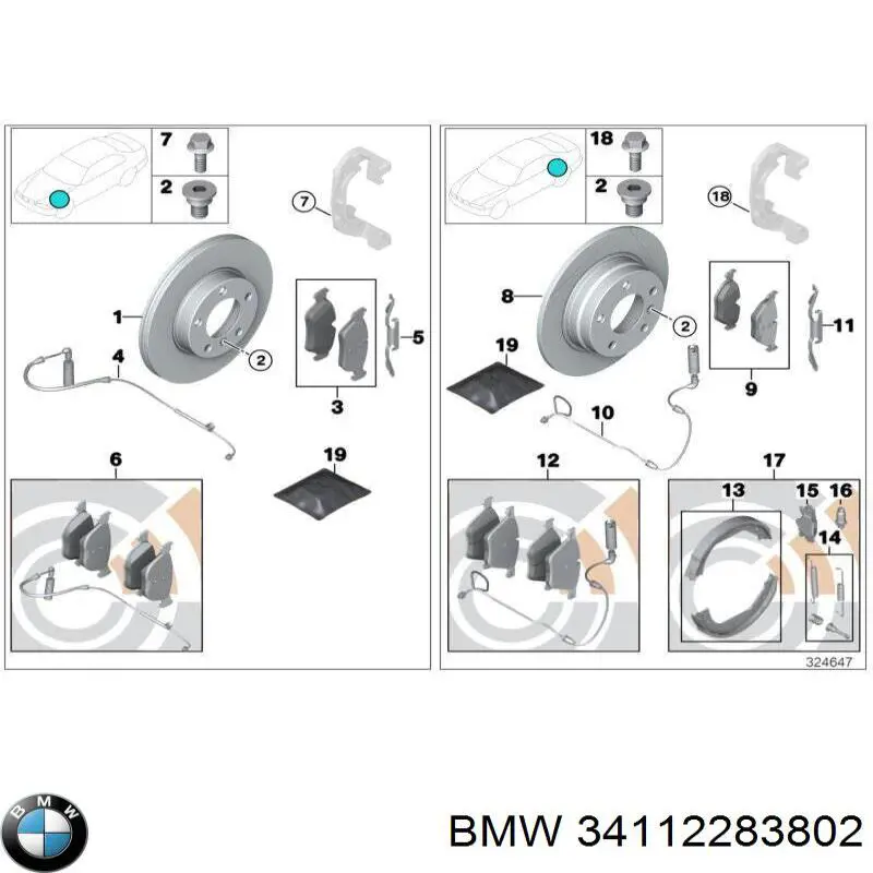 Задні дискові гальма BMW 34112283802 ціна, від 305.90 USD