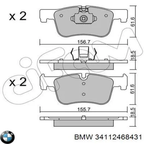 Передні тормозні колодки 34112468431 BMW