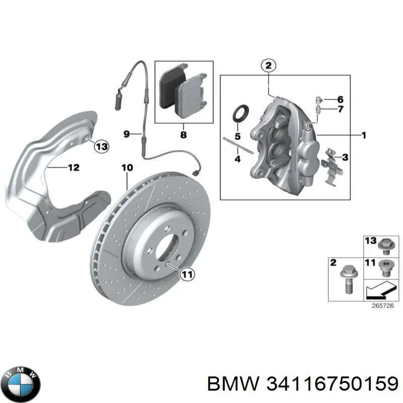 Комплект пружинок кріплення дискових колодок, передніх BMW 34116750159