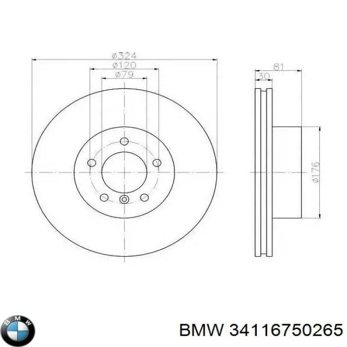 Диск переднього гальма BMW 34116750265 ціна, від 68.12 USD