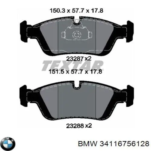 Купити 34116756128 BMW Колодки гальмівні передні, дискові