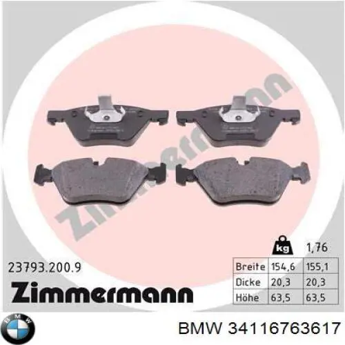 Купити 34116763617 BMW Колодки гальмівні передні, дискові