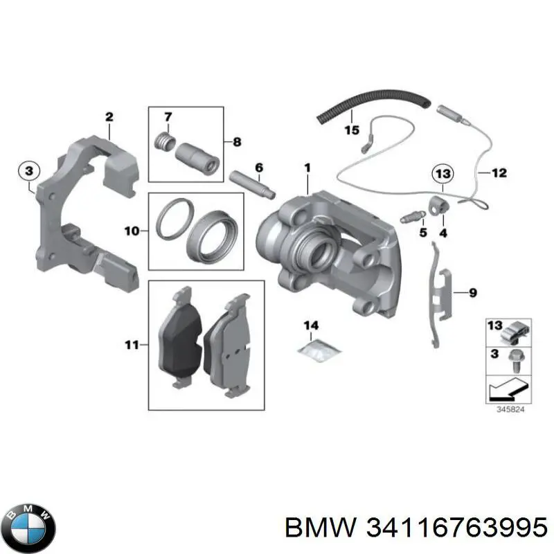 Ремкомплект супорту гальмівного заднього 34116763995 BMW