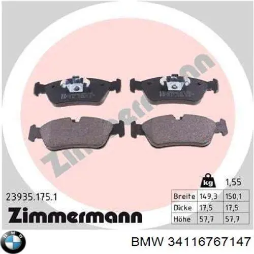 Купити 34116767147 BMW Колодки гальмівні передні, дискові