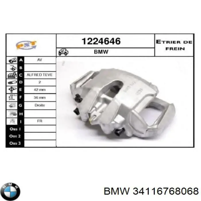 Супорт гальмівний передній правий 34116768068 BMW