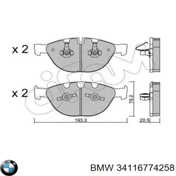 Купити 34116774258 BMW Колодки гальмівні передні, дискові
