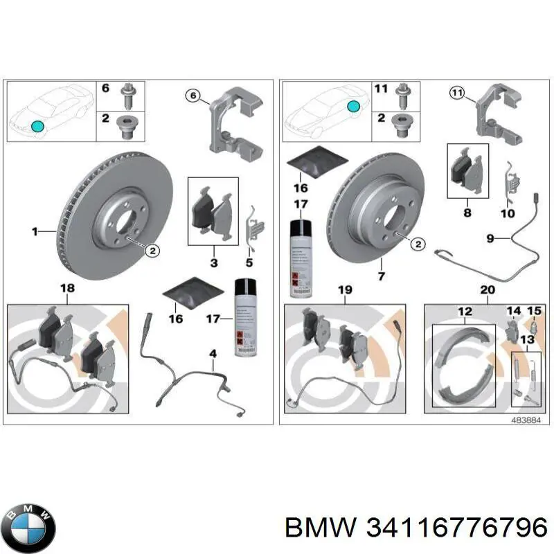 34116776796 BMW Комплект пружинок кріплення дискових колодок, передніх