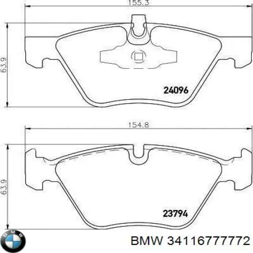 Купити 34116777772 BMW Колодки гальмівні передні, дискові