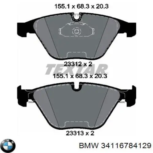 Колодки гальмівні передні, дискові 34116784129 BMW