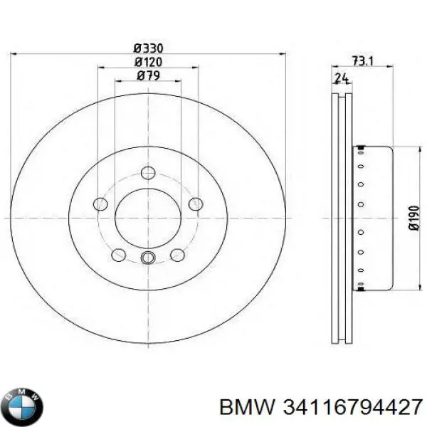 Диск переднього гальма BMW 34116794427 ціна, від 114.53 USD