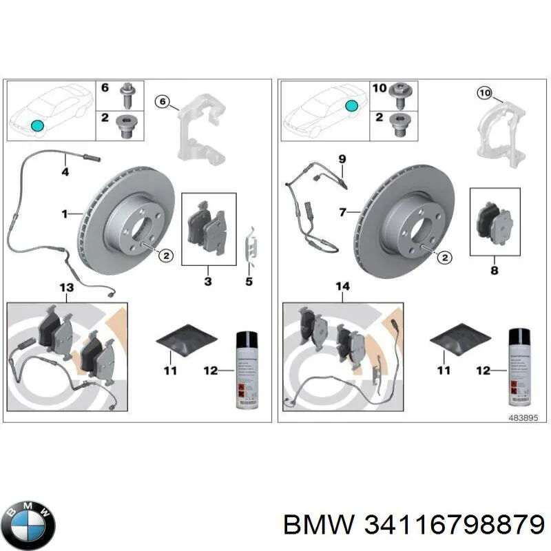 34116798879 BMW Комплект пружинок кріплення дискових колодок, передніх