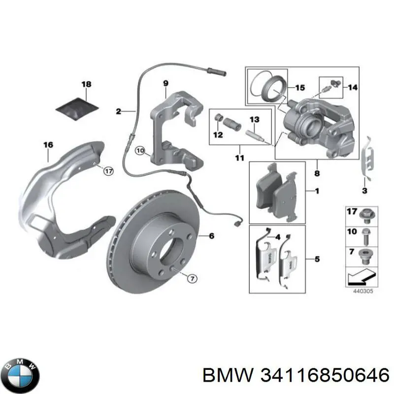 34116850646 BMW ремкомплект супорту гальмівного переднього