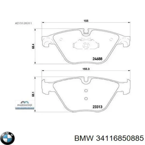 Передні тормозні колодки 34116850885 BMW