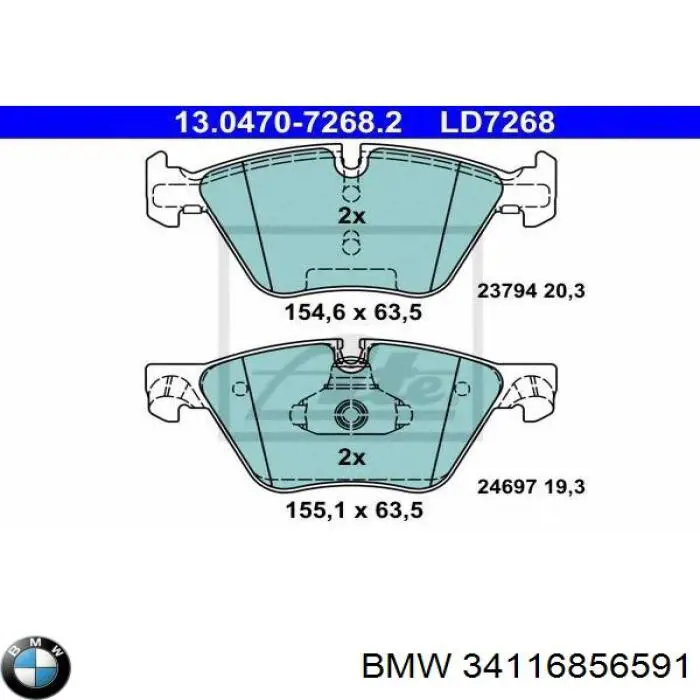 Колодки гальмівні передні, дискові 34116856591 BMW