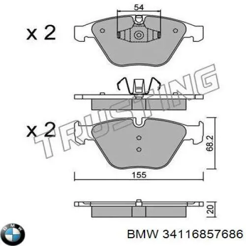 Купити 34116857686 BMW Колодки гальмівні передні, дискові