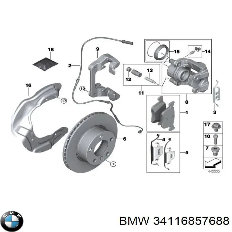 Супорт гальмівний передній правий BMW 34116857688 ціна, від 12.47 USD