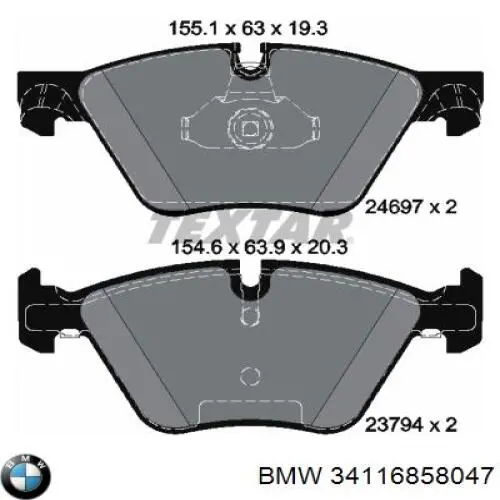 34116858047 BMW Передні гальмівні колодки