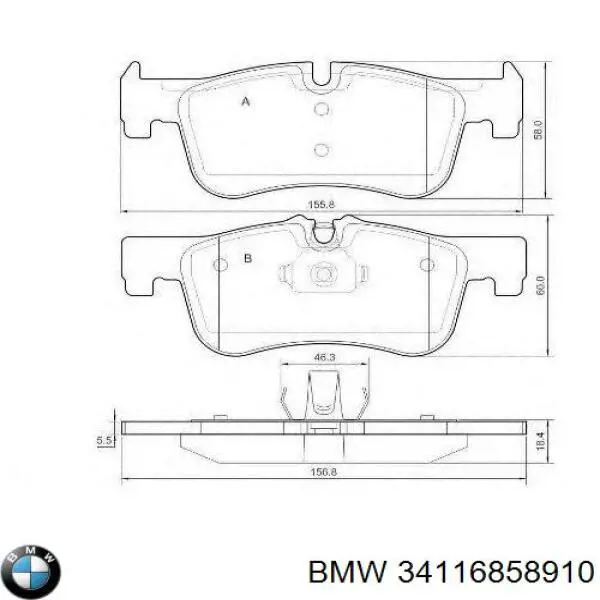 Купити 34116858910 BMW Колодки гальмівні передні, дискові
