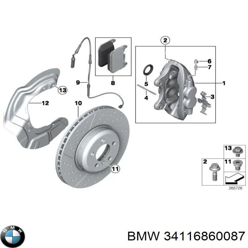 Комплект пружинок кріплення дискових колодок, передніх BMW 34116860087